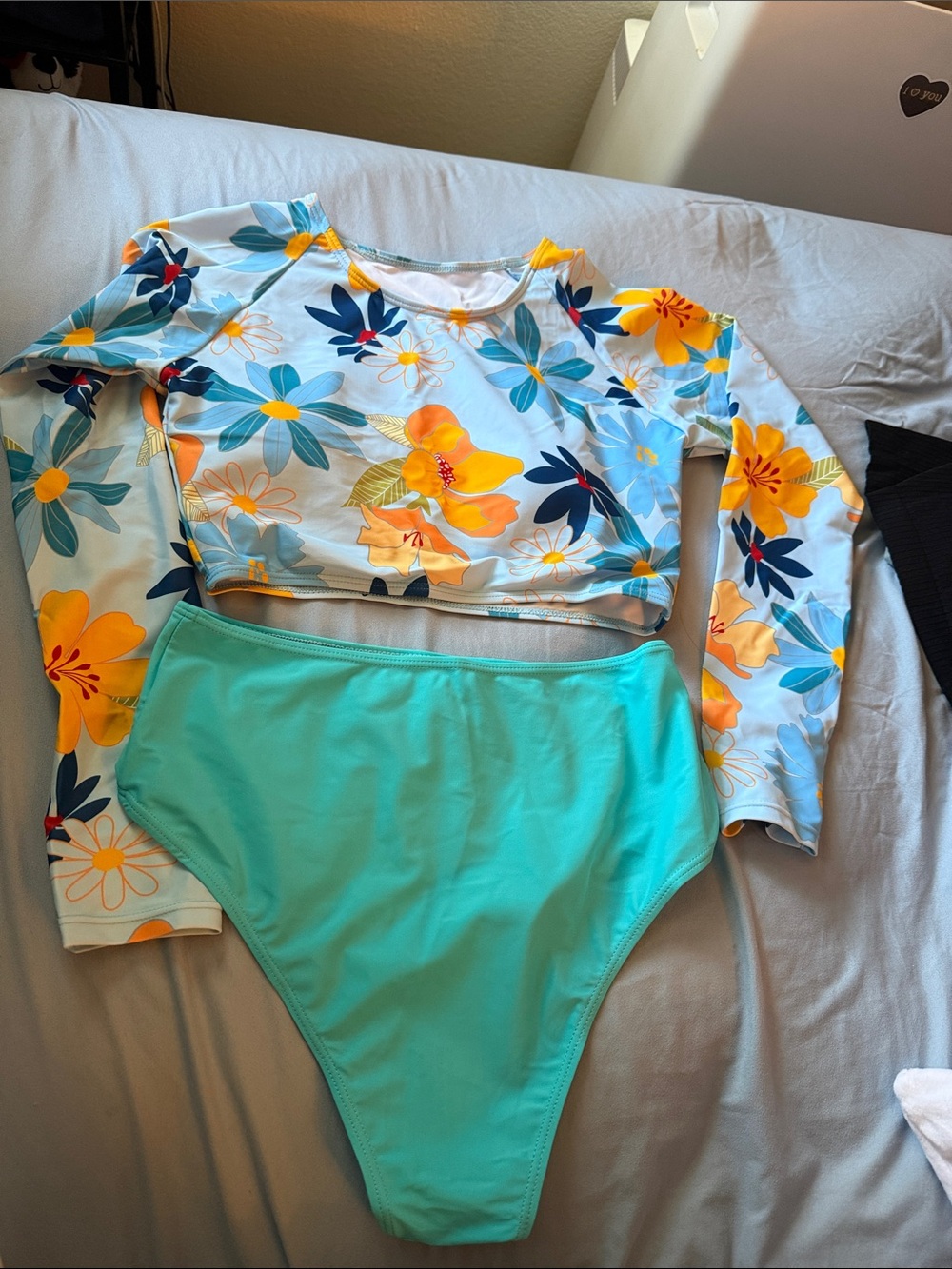 Floral print long sleeve two pieces Upf50+ rash protector